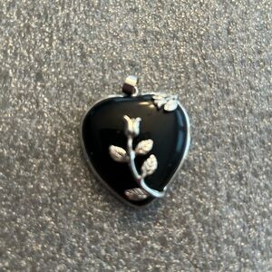 Monet Black and Silver Heart Necklace with Floral Design
